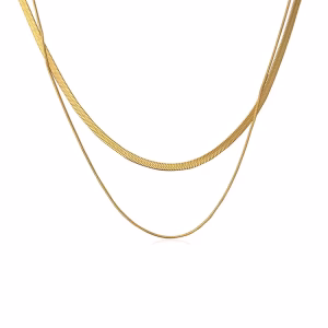 Stainless Steel Double Chain Layered Necklace for Women Jewelry